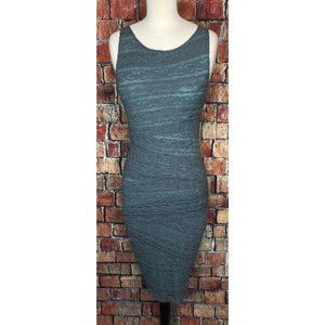 Anthropologie Bailey 44 Column Tiered Bodycon Lace Layer Small Dress Gray Green